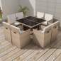 Preview:  9-tlg. Garten-Essgruppe mit Auflagen Poly Rattan Beige