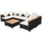 Preview:  7-tlg. Garten-Lounge-Set mit Auflagen Poly Rattan Schwarz