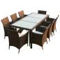 Preview:  9-tlg. Garten-Essgruppe mit Auflagen Poly Rattan Braun