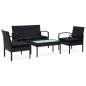 Preview:  4-tlg. Garten-Lounge-Set mit Auflagen Poly Rattan Schwarz