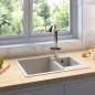 Preview: Küchenspüle mit Überlauf Doppelbecken Beige Granit