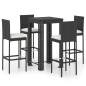Preview:  5-tlg. Gartenbar-Set mit Kissen Poly Rattan Schwarz