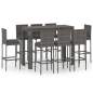 Preview:  9-tlg. Garten-Bar-Set mit Anthrazit Kissen Poly Rattan