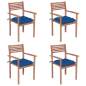 Preview:  Gartenstühle 4 Stk. mit Blauen Kissen Massivholz Teak