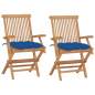 Preview:  Gartenstühle mit Blauen Kissen 2 Stk. Massivholz Teak
