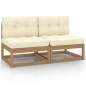 Preview: Garten-Mittelsofas mit Creme Kissen 2 Stk. Massivholz Kiefer