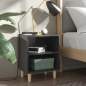 Preview: Nachttisch mit Massivholz-Beinen Hochglanz-Grau 40x30x50 cm