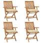 Preview: Klappbare Gartenstühle mit Kissen 4 Stk. Massivholz Teak