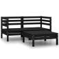 Preview: 3-tlg. Garten-Lounge-Set Schwarz Massivholz Kiefer