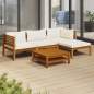 Preview: 5-tlg. Garten-Lounge-Set mit Creme Kissen Massivholz Akazie