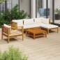 Preview: 6-tlg. Garten-Lounge-Set mit Creme Kissen Massivholz Akazie