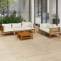 Preview: 6-tlg. Garten-Lounge-Set mit Creme Kissen Massivholz Akazie