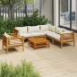 Preview: 7-tlg. Garten-Lounge-Set mit Creme Kissen Massivholz Akazie