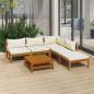 Preview: 6-tlg. Garten-Lounge-Set mit Creme Kissen Massivholz Akazie