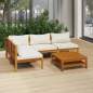 Preview: 5-tlg. Garten-Lounge-Set mit Creme Kissen Massivholz Akazie