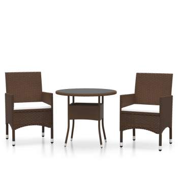  3-tlg. Garten-Essgruppe Poly Rattan Braun