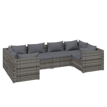  6-tlg. Garten-Lounge-Set mit Kissen Poly Rattan Grau