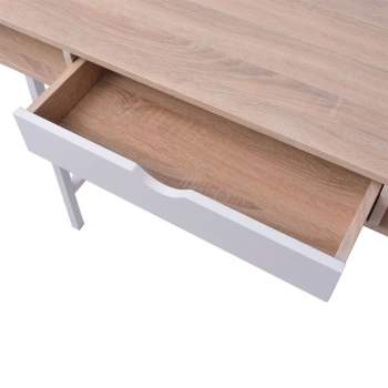  Schreibtisch mit 1 Schublade Eiche und Weiß