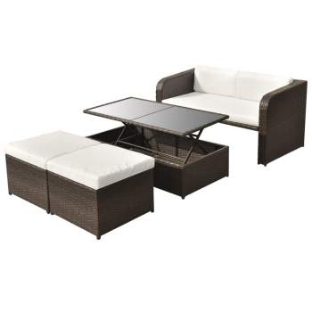 Preview:  4-tlg. Garten-Lounge-Set mit Auflagen Poly Rattan Braun