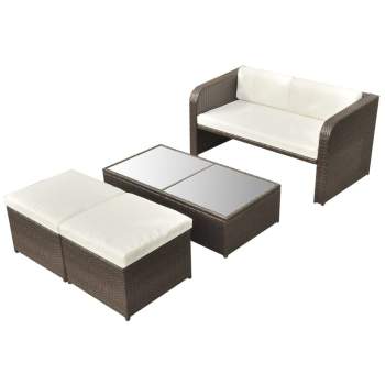 Preview:  4-tlg. Garten-Lounge-Set mit Auflagen Poly Rattan Braun