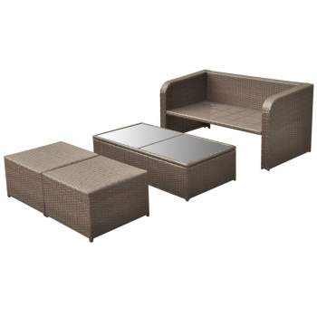 Preview:  4-tlg. Garten-Lounge-Set mit Auflagen Poly Rattan Braun