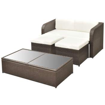  4-tlg. Garten-Lounge-Set mit Auflagen Poly Rattan Braun