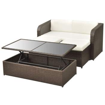  4-tlg. Garten-Lounge-Set mit Auflagen Poly Rattan Braun