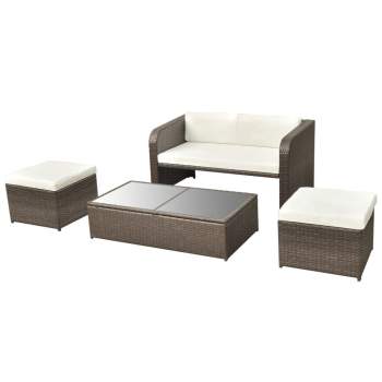  4-tlg. Garten-Lounge-Set mit Auflagen Poly Rattan Braun
