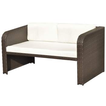  4-tlg. Garten-Lounge-Set mit Auflagen Poly Rattan Braun