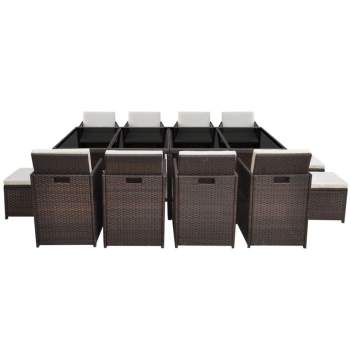 Preview:  13-tlg. Garten-Essgruppe mit Auflagen Poly Rattan Braun