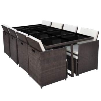 Preview:  13-tlg. Garten-Essgruppe mit Auflagen Poly Rattan Braun