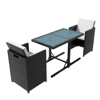  3-tlg. Bistro-Set mit Auflagen Poly Rattan Schwarz