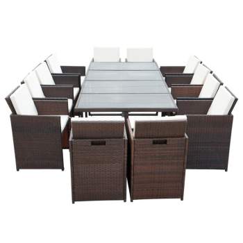 Preview:  13-tlg. Garten-Essgruppe mit Auflagen Poly Rattan Braun