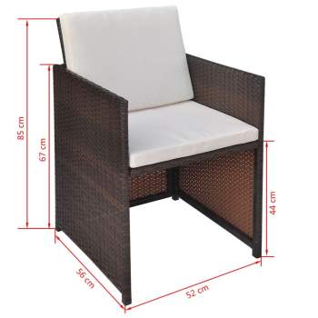  13-tlg. Garten-Essgruppe mit Auflagen Poly Rattan Braun