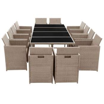 Preview:  13-tlg. Garten-Essgruppe mit Auflagen Poly Rattan Beige