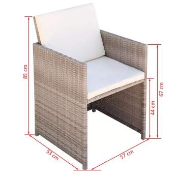  13-tlg. Garten-Essgruppe mit Auflagen Poly Rattan Beige
