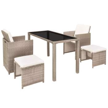Preview:  5-tlg. Garten-Essgruppe mit Auflagen Poly Rattan Beige