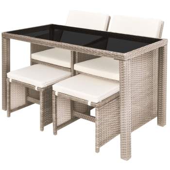 Preview:  5-tlg. Garten-Essgruppe mit Auflagen Poly Rattan Beige