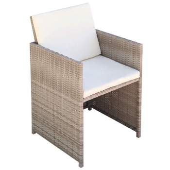  9-tlg. Garten-Essgruppe mit Auflagen Poly Rattan Beige