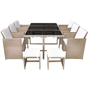 Preview:  11-tlg. Garten-Essgruppe mit Auflagen Poly Rattan Beige