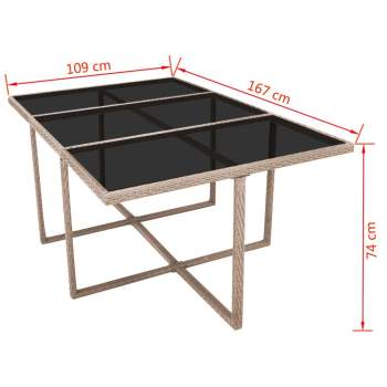  11-tlg. Garten-Essgruppe mit Auflagen Poly Rattan Beige