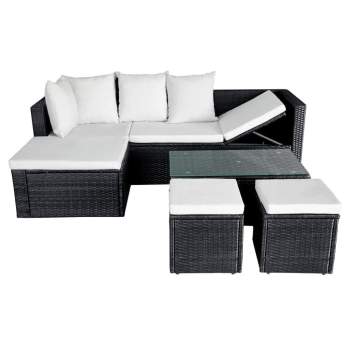  4-tlg. Garten-Lounge-Set mit Auflagen Poly Rattan Schwarz