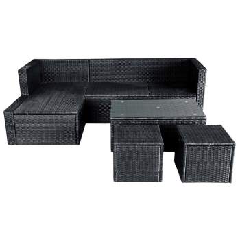  4-tlg. Garten-Lounge-Set mit Auflagen Poly Rattan Schwarz