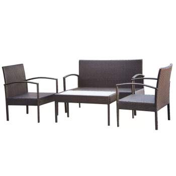  4-tlg. Garten-Lounge-Set mit Auflagen Poly Rattan Braun