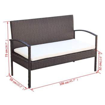  4-tlg. Garten-Lounge-Set mit Auflagen Poly Rattan Braun