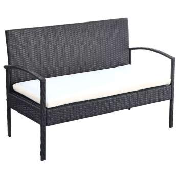  4-tlg. Garten-Lounge-Set mit Auflagen Poly Rattan Schwarz