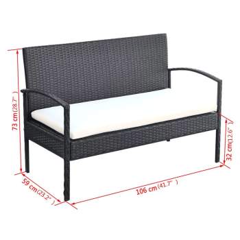  4-tlg. Garten-Lounge-Set mit Auflagen Poly Rattan Schwarz