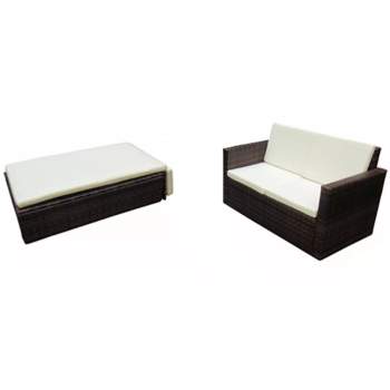  2-tlg. Garten-Lounge-Set mit Auflagen Poly Rattan Braun