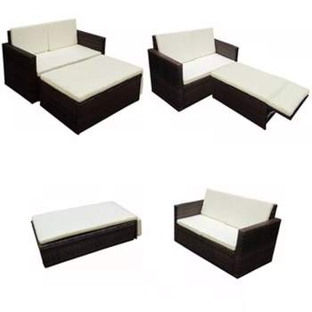  2-tlg. Garten-Lounge-Set mit Auflagen Poly Rattan Braun