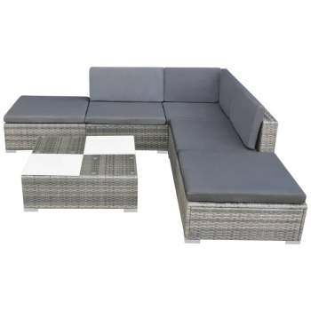  6-tlg. Garten-Lounge-Set mit Auflagen Poly Rattan Grau